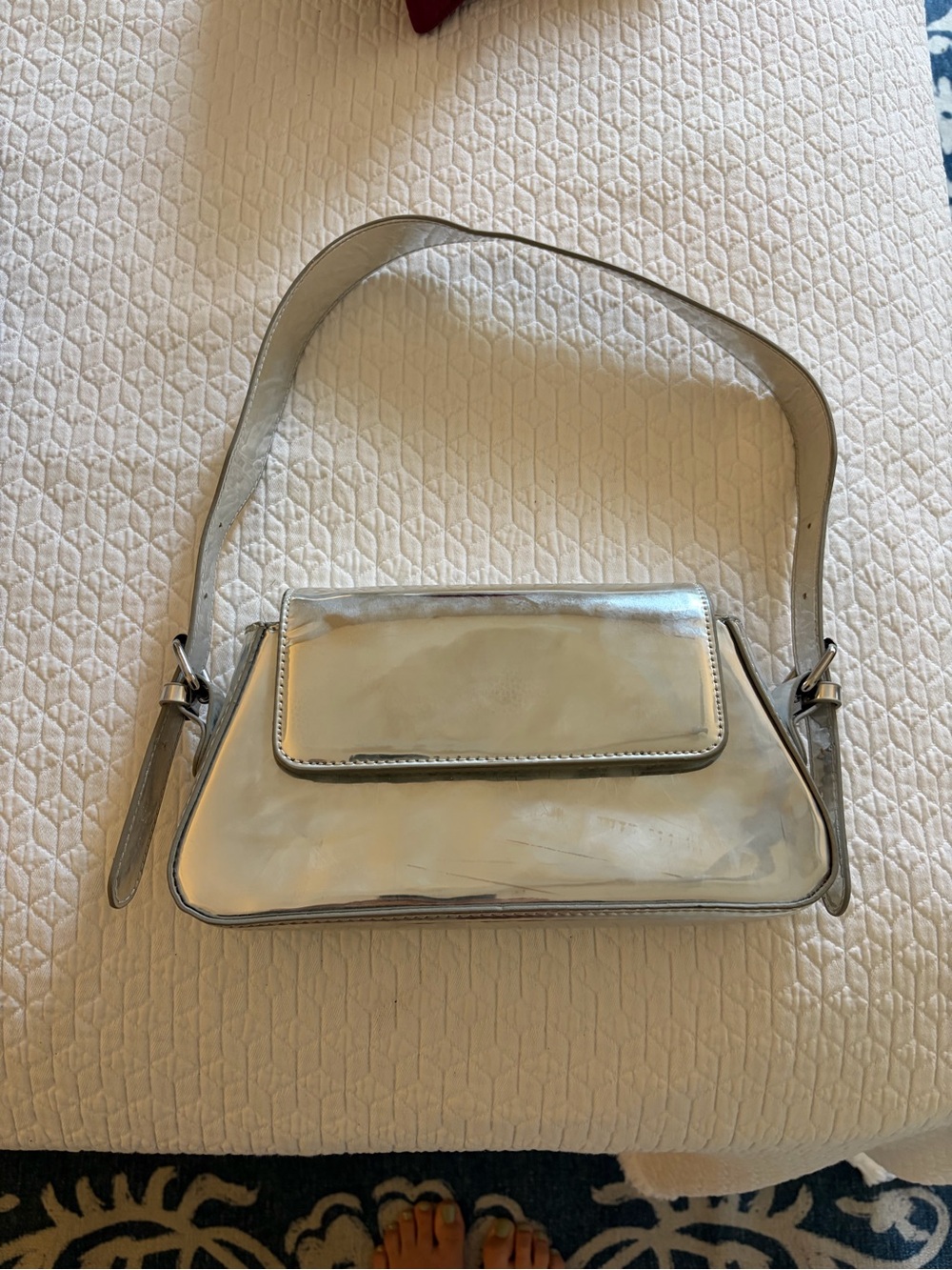 Silver Metallic Shoulder Bag - Women